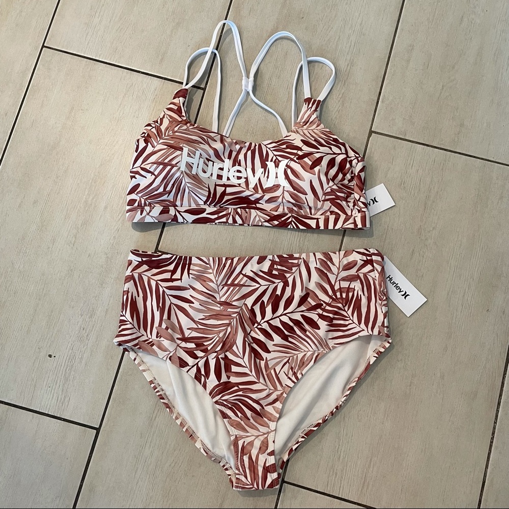 NEW HURLEY BROWN FLORAL PRINTED 2 PIECE HIGH WAIST BIKINI SET SZ 2X! - 0014/0015